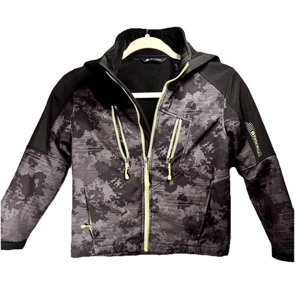 Snozu Other - Snozu Jacket Youth Small 7/8 Black Gray Camo Hooded Softshell Fleece Lined